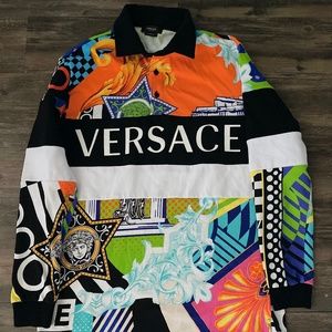 Versace Miami Print Mitchel Long-sleeve Polo